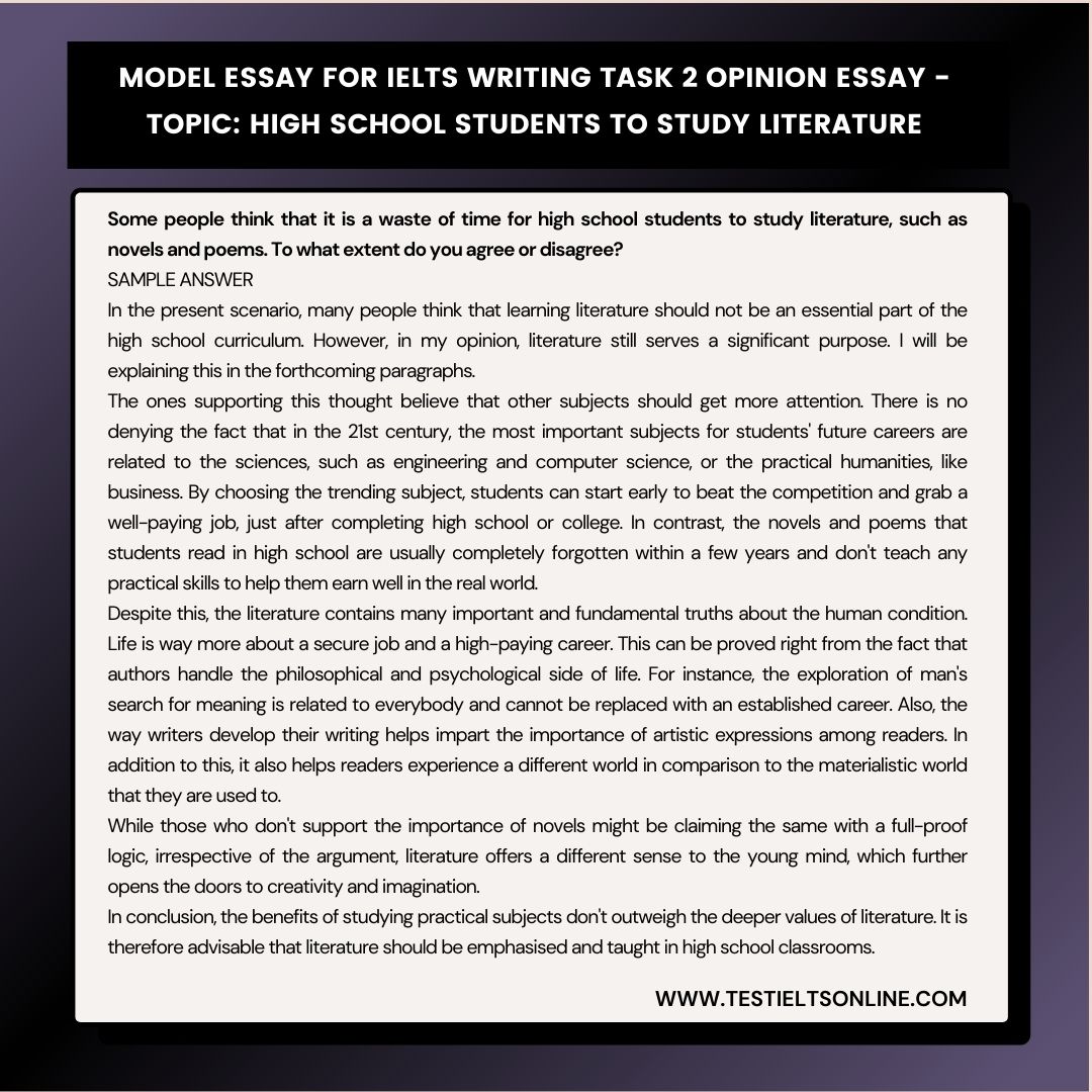 Opinion Essay For IELTS Writing Task 2 Topic High School Students To 